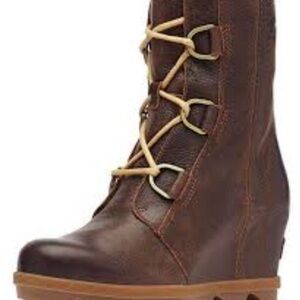 Sorel Women's Brown Joan Of Arctic Wedge II NL3370-282 Leather Ankle Bootie Sz 8